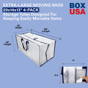 BOX USA heavy-duty blue tote bags with tear-resistant polypropylene for durable storage.