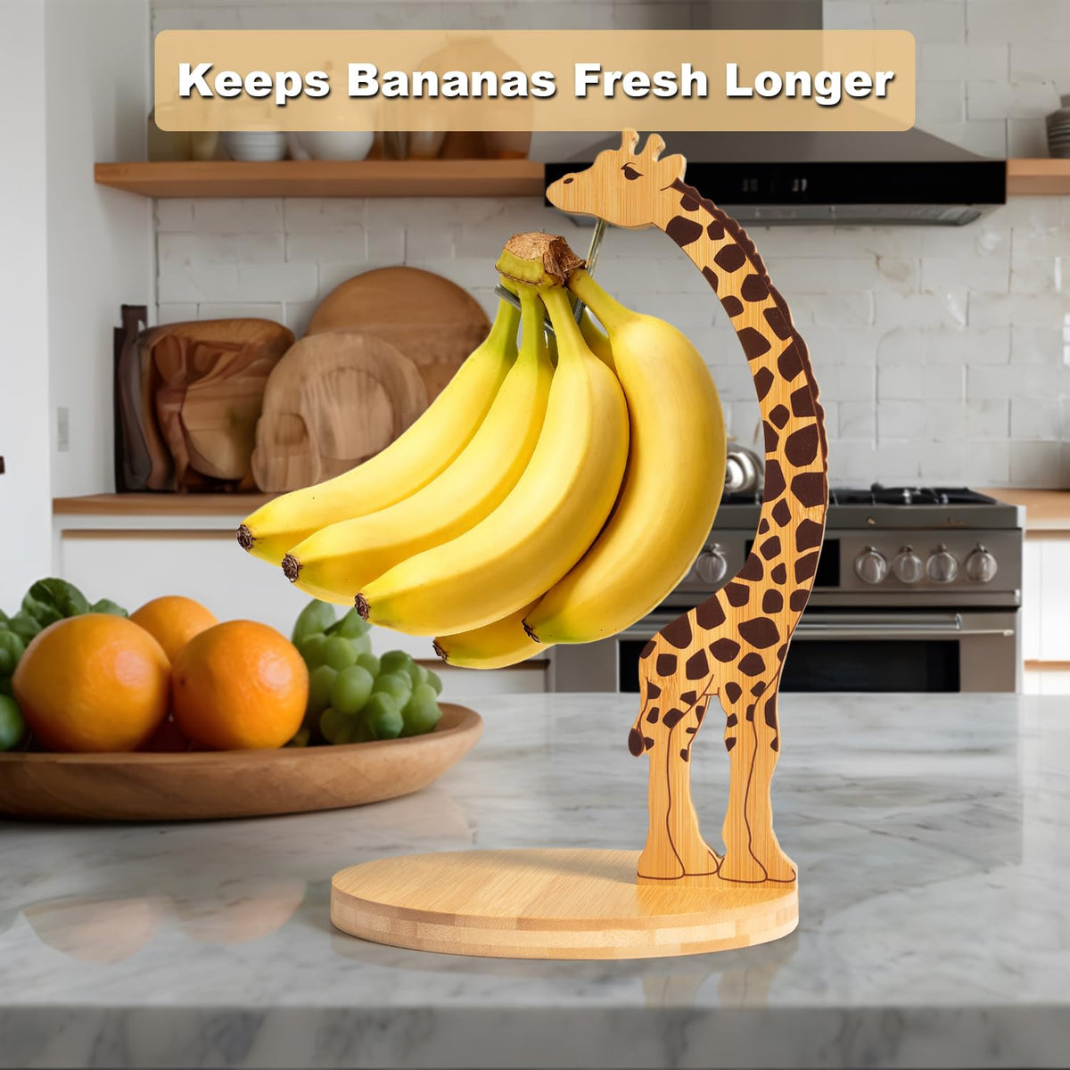 Boxchess Bamboo Banana Hanger with Stainless Steel Hook helps prevent bruising after hanging.