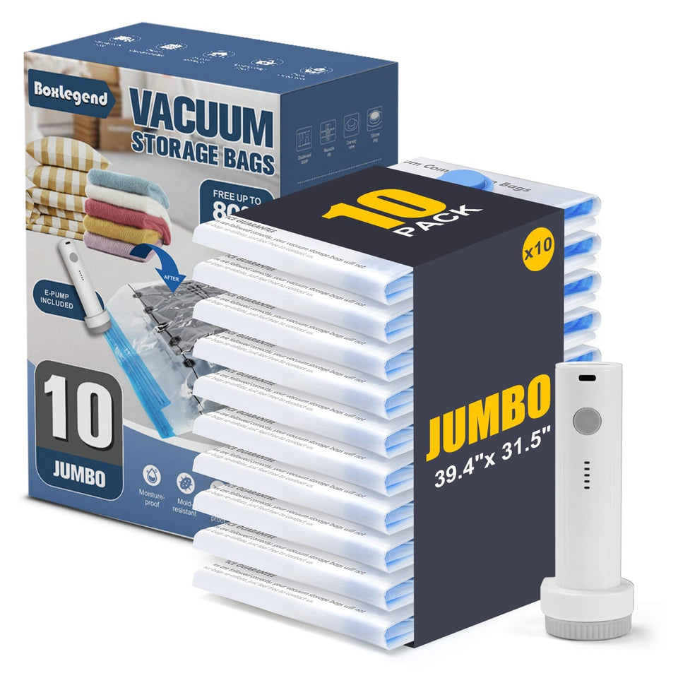 BoxLegend 10 jumbo vacuum bags protecting bulky items while saving space