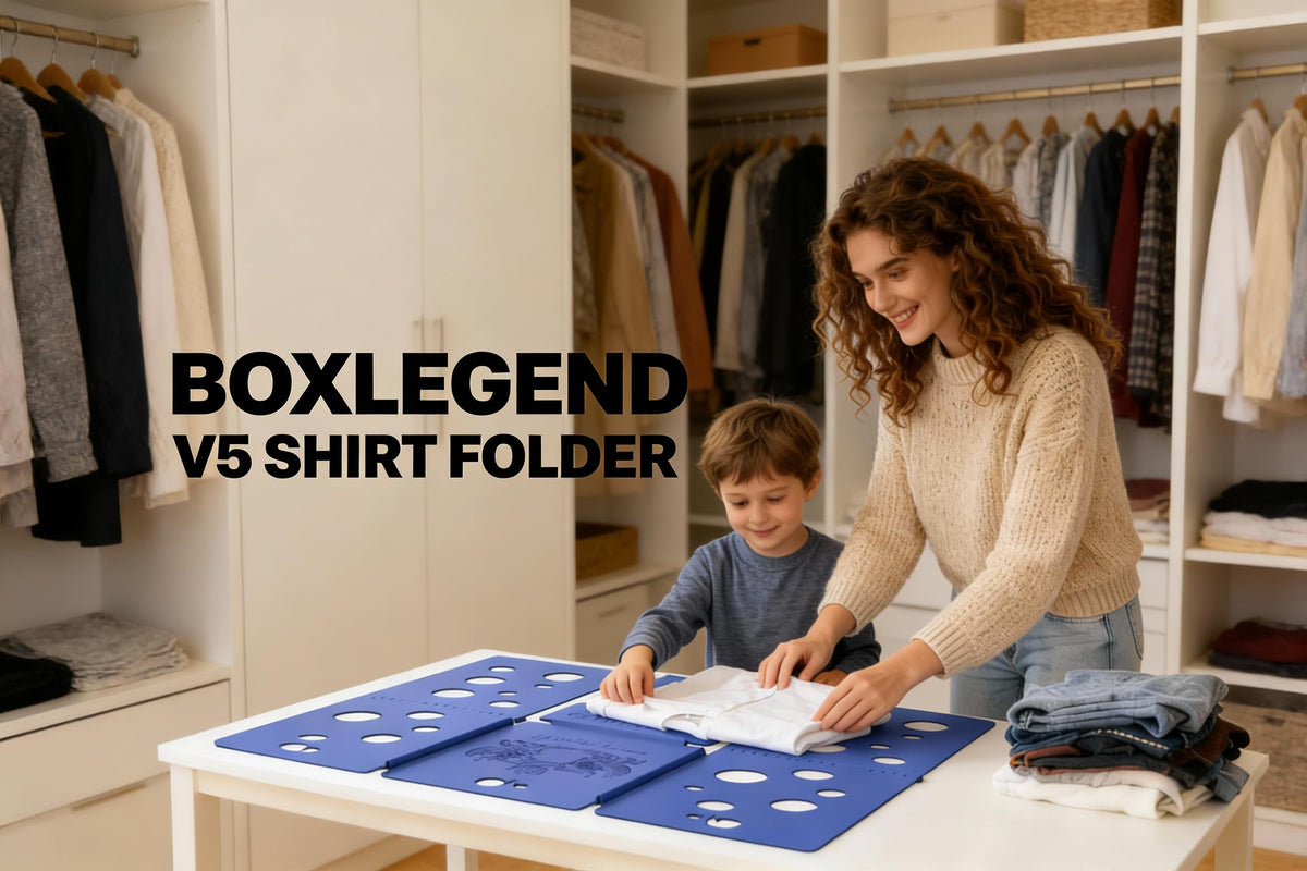 BoxLegend V5 shirt folder compact storage highlights space-saving organization.
