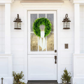 Boxwood wreath dust-free storage keeps the look pristine when not on display.