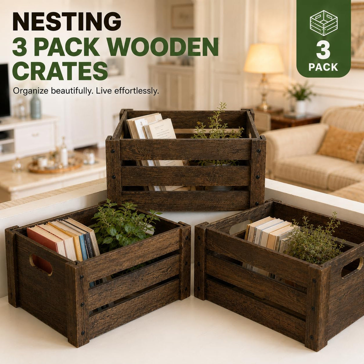 BOY MCOWBOY large pine crates add farmhouse charm to any room.