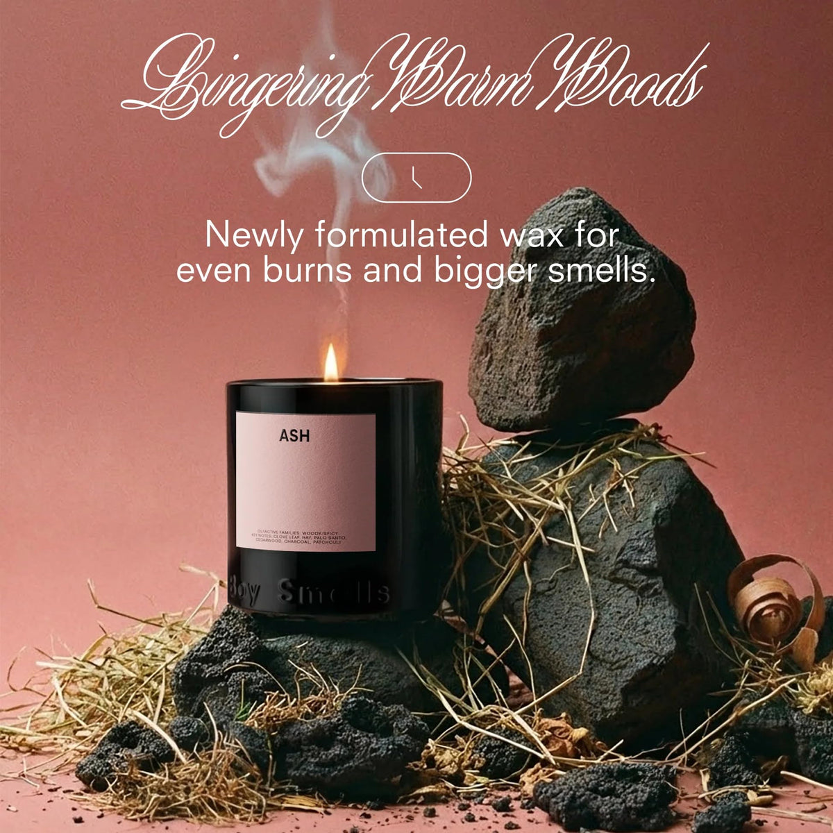 Boy Smells Ash Candle Palo Santo note adds calm, meditative atmosphere