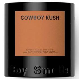 Boy Smells Cowboy Kush candle label shows premium design for stylish home fragrance