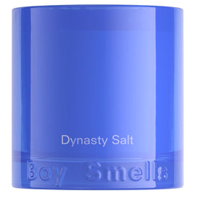 Boy Smells Dynasty Salt candle in blue glass tumbler releasing airy cotton aroma