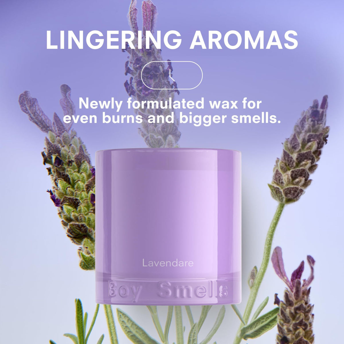 Boy Smells Lavender Candle label details showcase premium packaging and scent clarity.