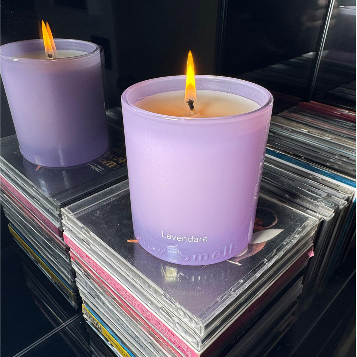 Boy Smells Lavender Candle packaging image implies ready-to-ship gift option.