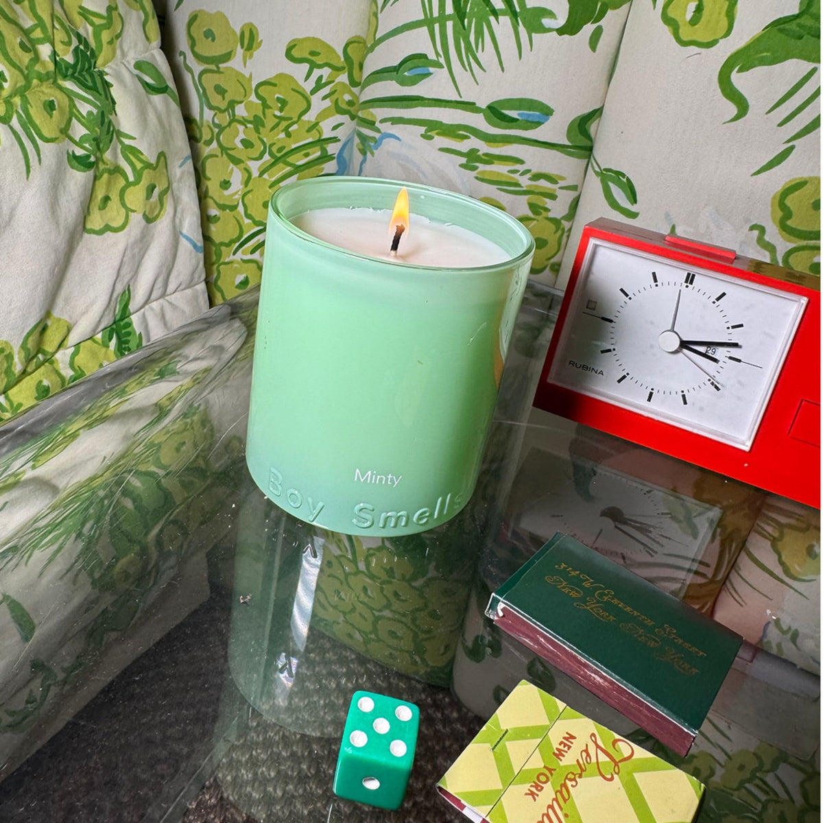 Boy Smells Mint Candle ambient setup hints at calm, focused moments.