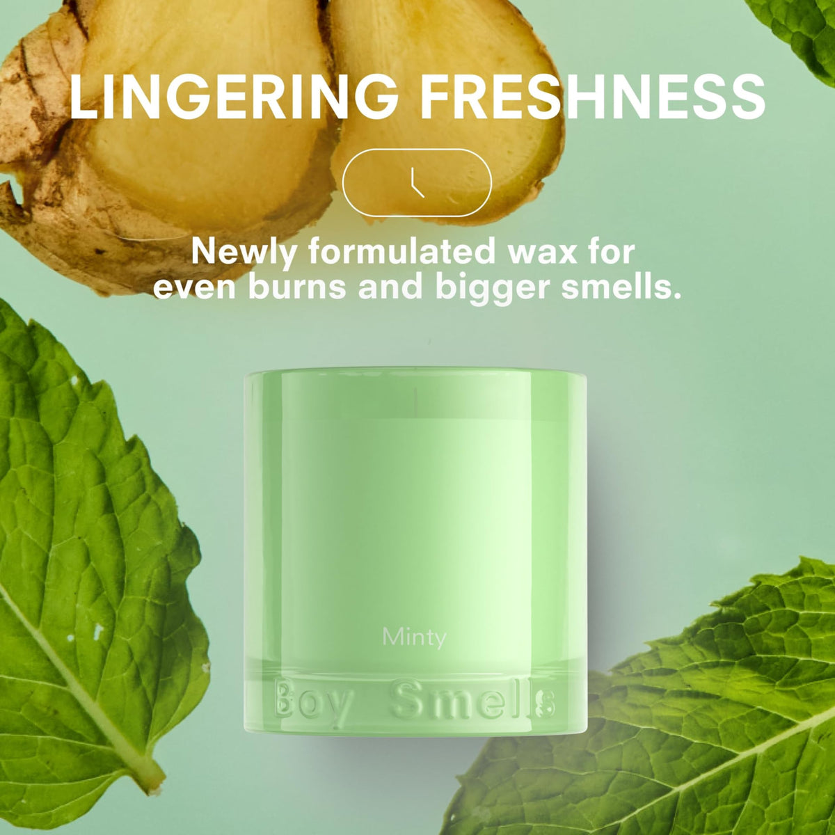 Boy Smells Mint Candle shows ginger warmth for cozy evenings.
