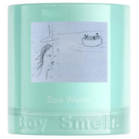 Boy Smells Spa Water candle front view in a clear jar for airy ambiance