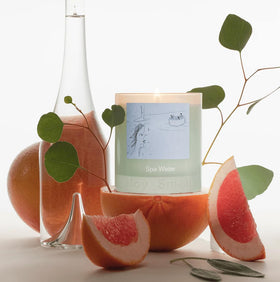 Boy Smells Spa Water candle in a bright room for relaxed evenings