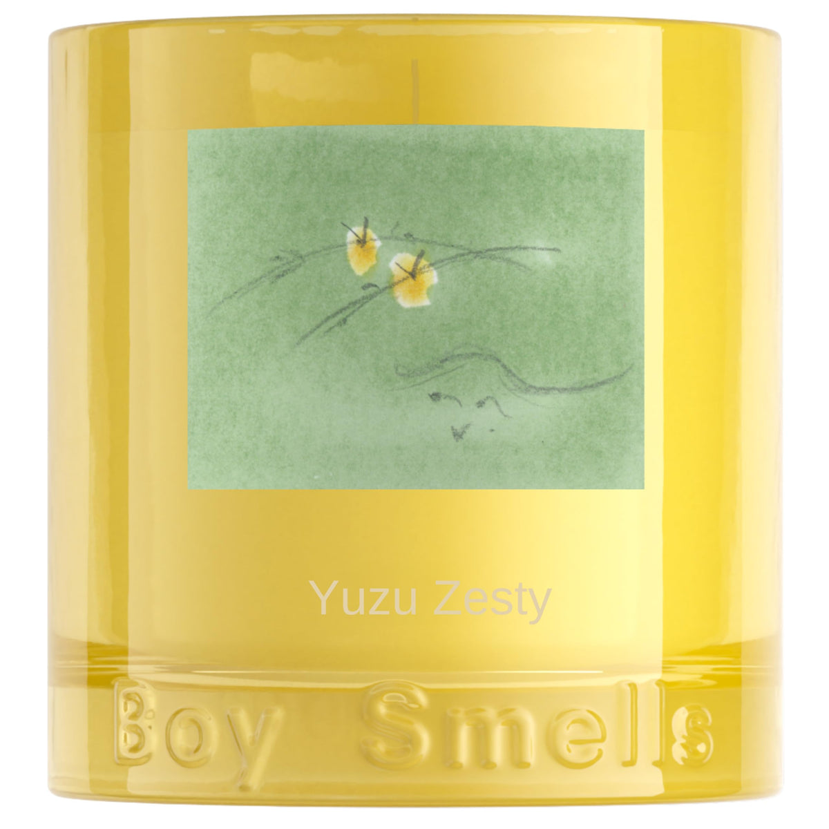 Boy Smells Yuzu Zesty candle bottle shows bright citrus notes for a refreshing ambiance.