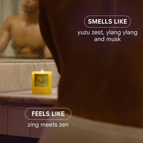 Boy Smells Yuzu Zesty candle wax closeup shows steady fragrance release during burn.