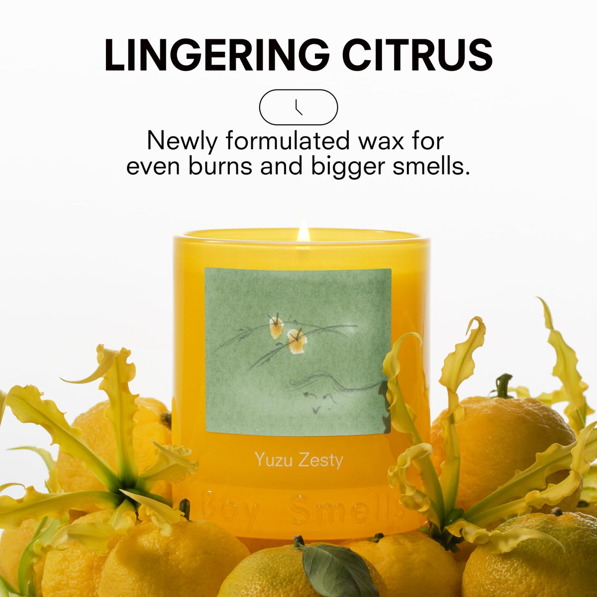 Boy Smells Yuzu Zesty candle wick promotes an even burn and clean scent.