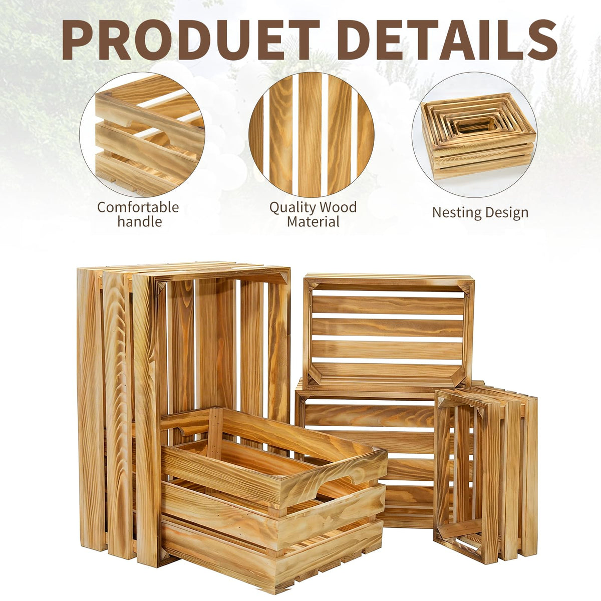 BOY MCOWBOY rustic wood crates at a wedding setting for vintage-inspired decor.