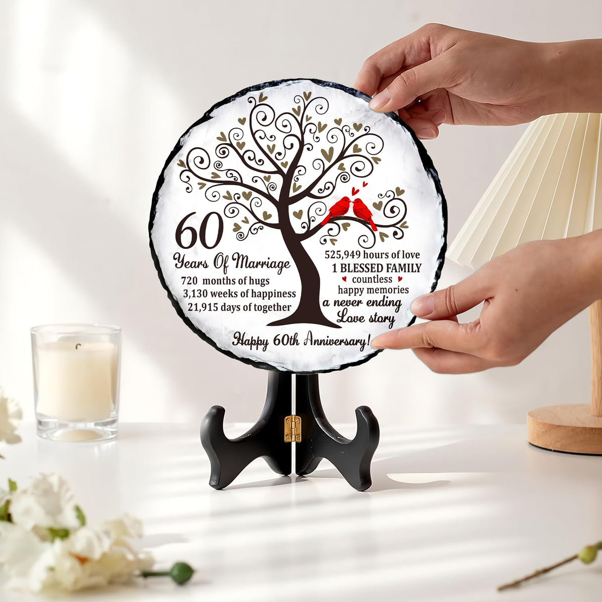 Bozspacer round slate plaque with vibrant design for home decor.