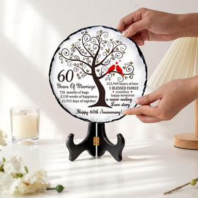 Bozspacer round slate plaque with vibrant design for home decor.