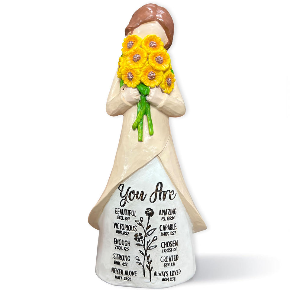 Bozspacer Christian figurine You Are Sunflower on tabletop enhances faith-inspired decor.