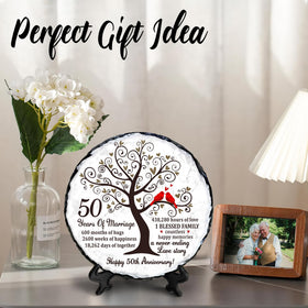 Bozspacer Golden Couple slate plate in a garden setting for outdoor display