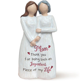 Bozspacer mom and daughter figurine embracing for shelf display and sentiment