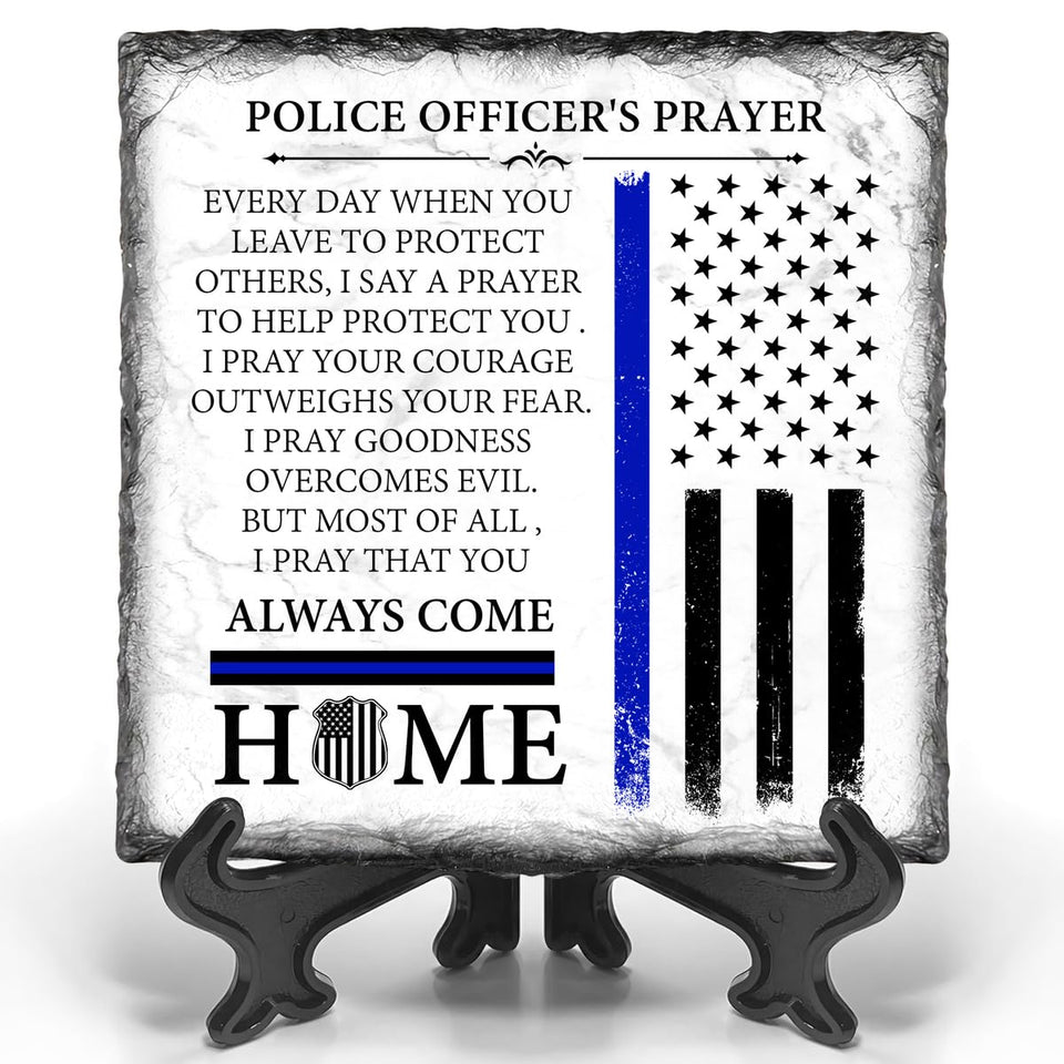Bozspacer police officer prayer plaque displayed on a desk for daily inspiration.