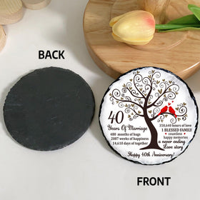 Bozspacer Ruby Couple Slate Plate weather-safe print with sealant care tip.