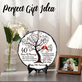 Bozspacer Ruby Couple Slate Plate in gift-ready packaging for ruby anniversary.