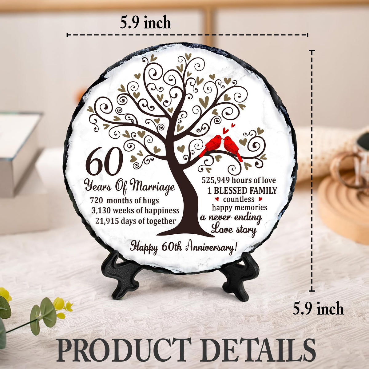 Bozspacer slate plaque with stand for desk or wall display.