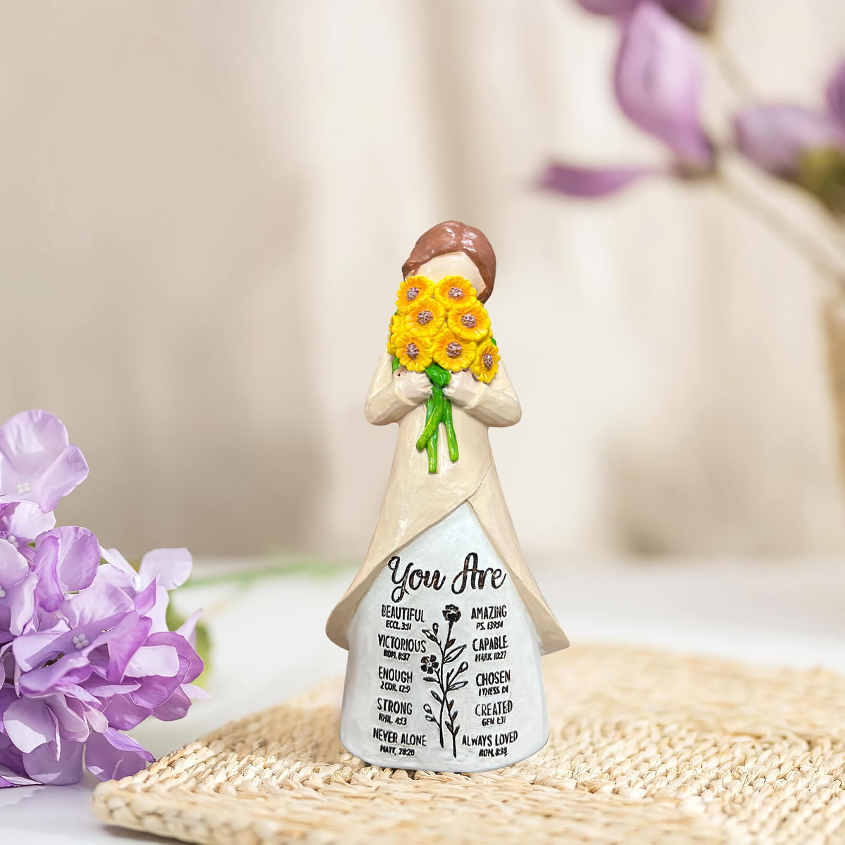 Bozspacer spiritual statue decor for home or church spaces with Bible verse details.