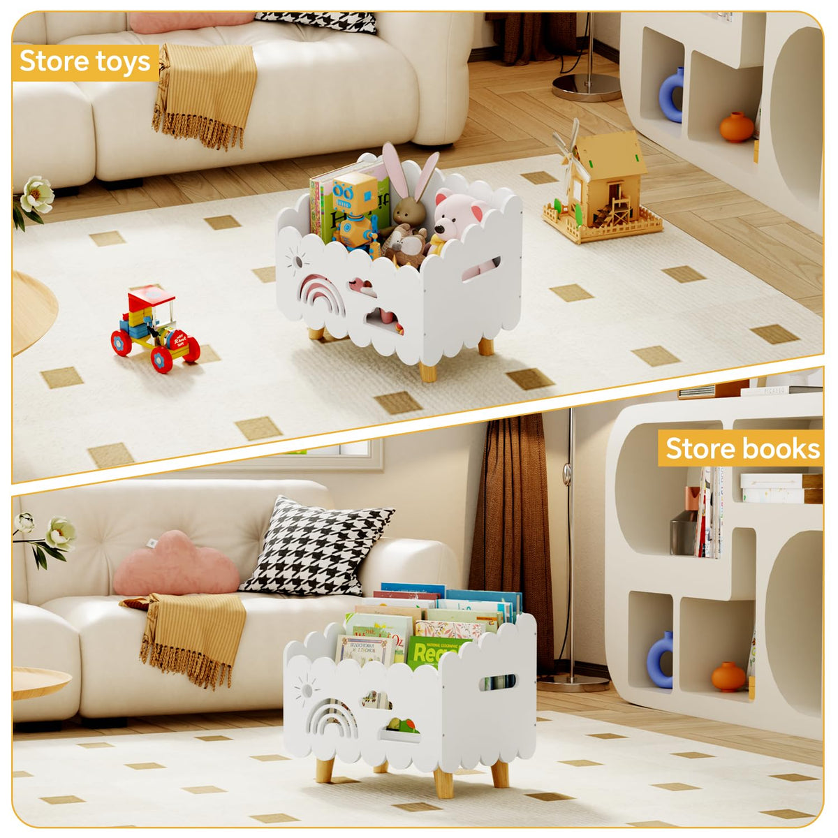 BPMFDTNL Wood Kids Bookshelf close-up reveals durable solid wood and smooth finish.