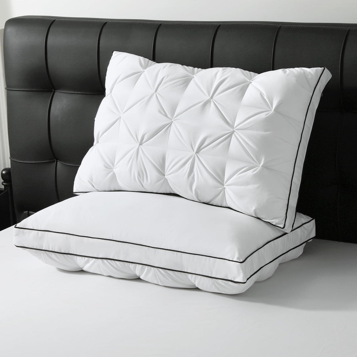 BPC Luxury goose-down pillow front with crinkled pattern shows premium design and comfort