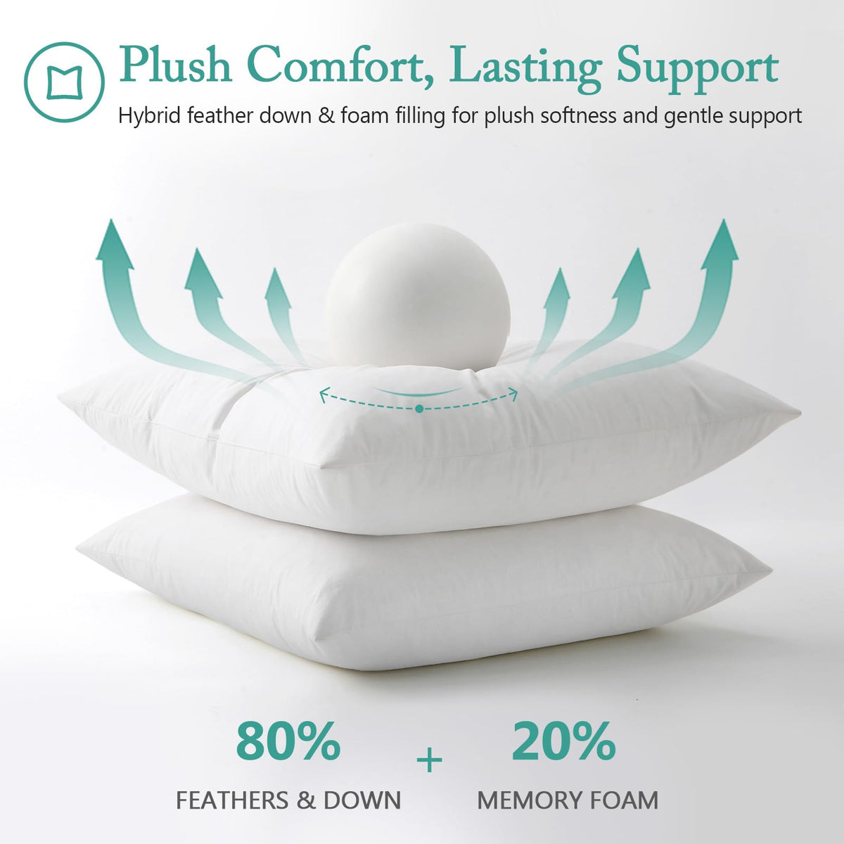 BPC pillow insert with piped edges preventing down leakage while keeping shape.