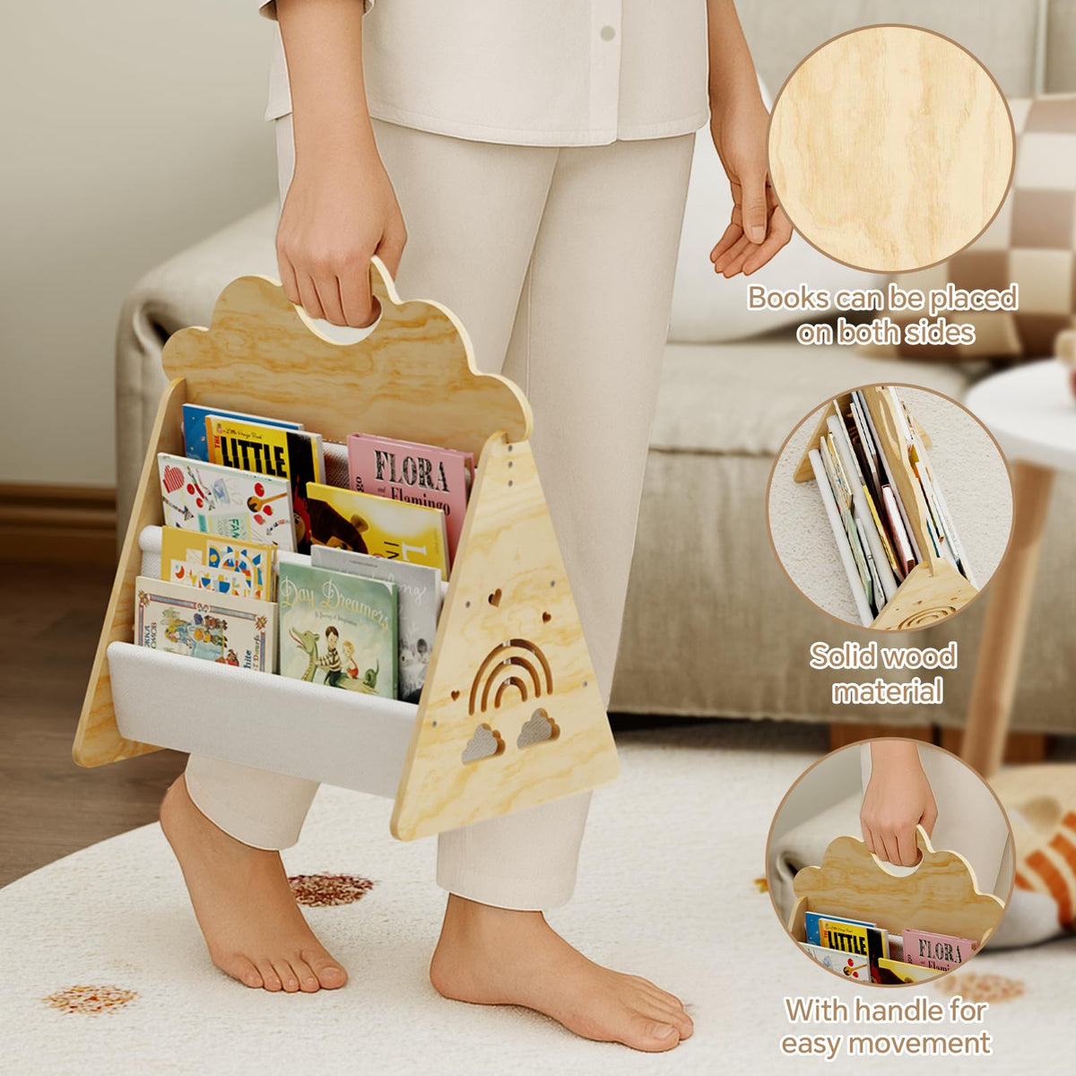 BPMFDTNL bookshelf with convenient carry handles for easy movement.