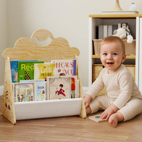 BPMFDTNL wood kids bookshelf with a low-profile design for easy child access.