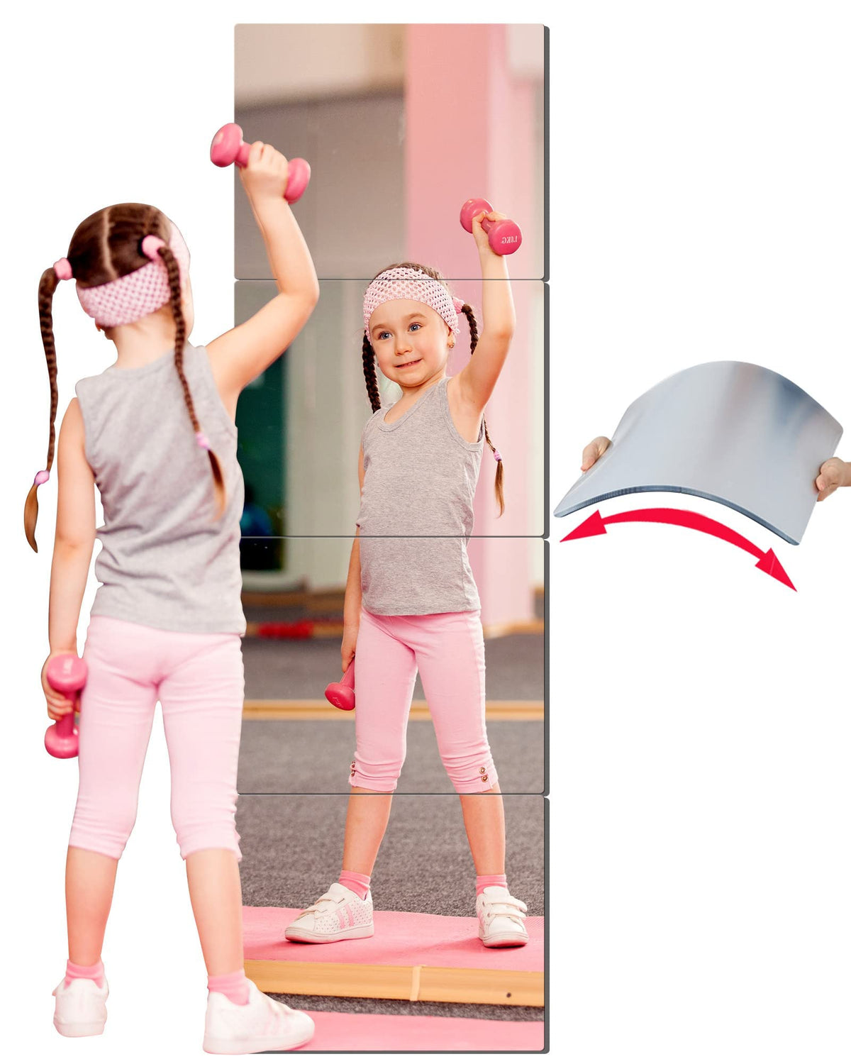 BQRIS Kids safety unbreakable mirror flatlay with four 12x12 tiles ready for wall mounting