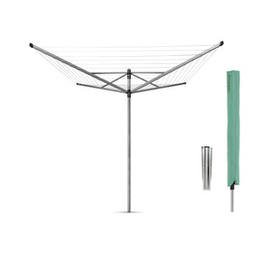 Brabantia Lift-O-Matic outdoor clothesline fully extended with 197 ft drying space for multiple loads.