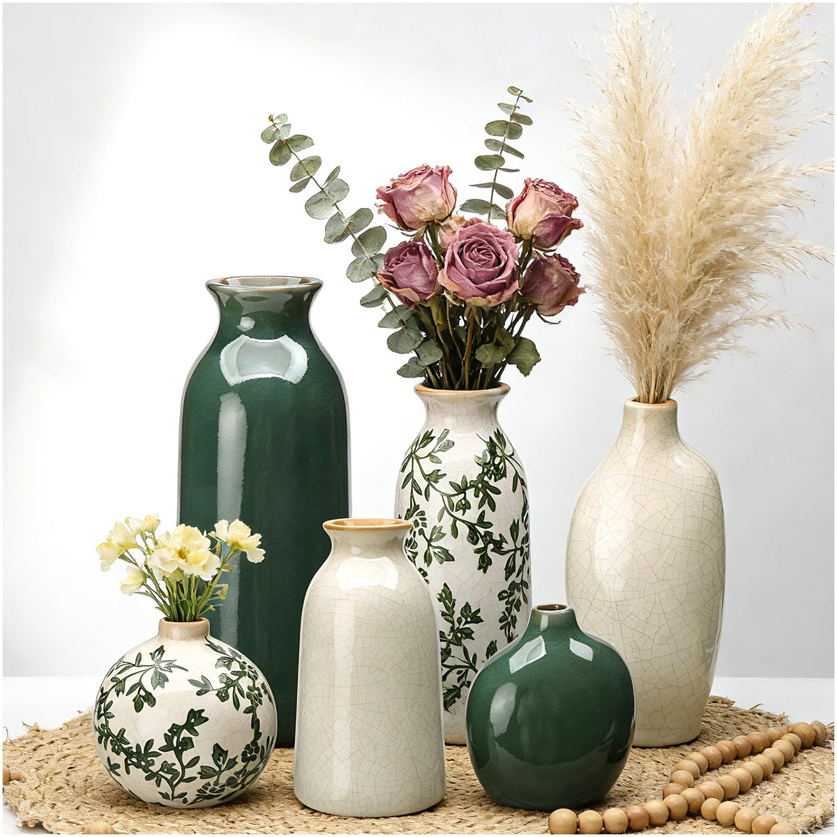 Brajttt ceramic vase set 6 with varied shapes for versatile centerpieces.