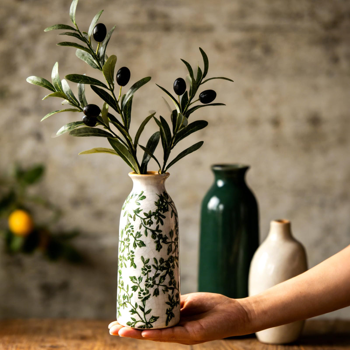 Brajttt crackle glaze texture adds depth on a shelf.