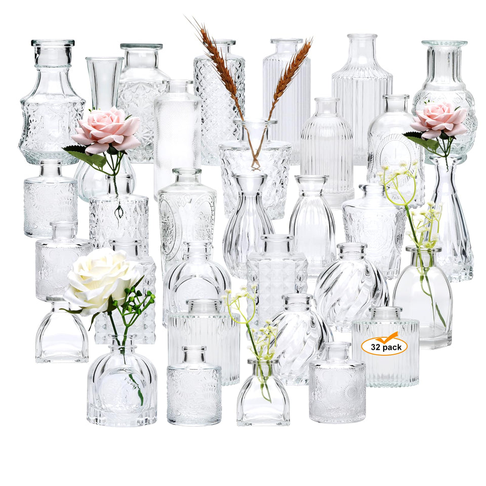Brajttt glass bud vase set 32pcs for elegant rustic centerpieces.