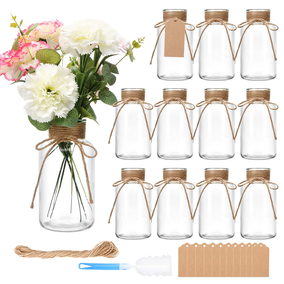 Brajttt glass vase with rope neck for rustic flower centerpieces.