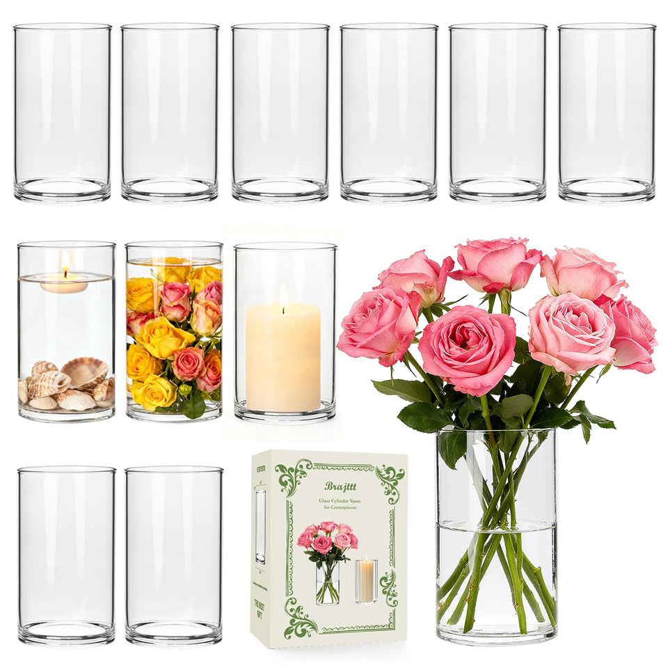 Brajttt thick glass cylinder vase 6 inch with weighted base for stable centerpieces.