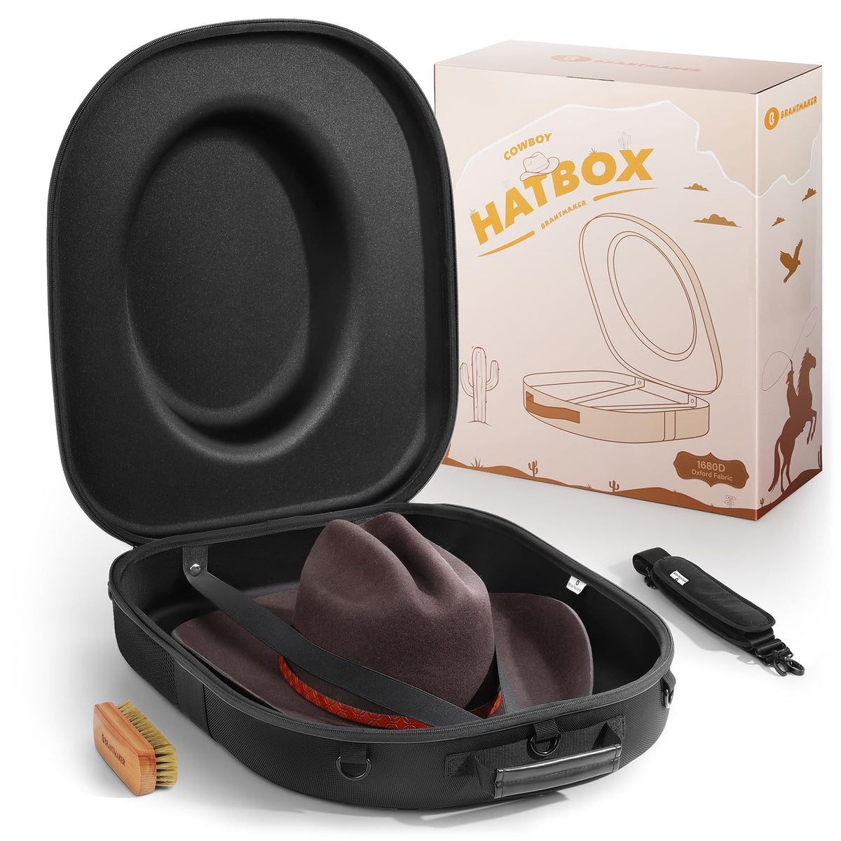 BRANTMAKER Cowboy Hat Box interior shows spacious hat storage.