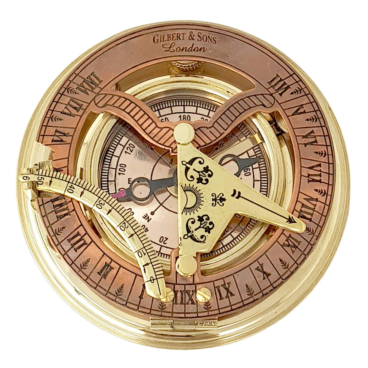 Brass Nautical sundial-compass brass detail highlights timeless craftsmanship.