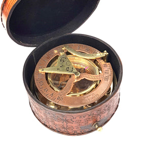 Brass Nautical sundial-compass copper-tone finish with natural patina.