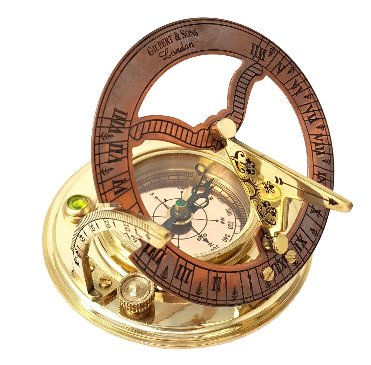 Brass Nautical sundial-compass compact weight feels substantial in hand.