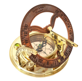 Brass Nautical sundial-compass compact weight feels substantial in hand.