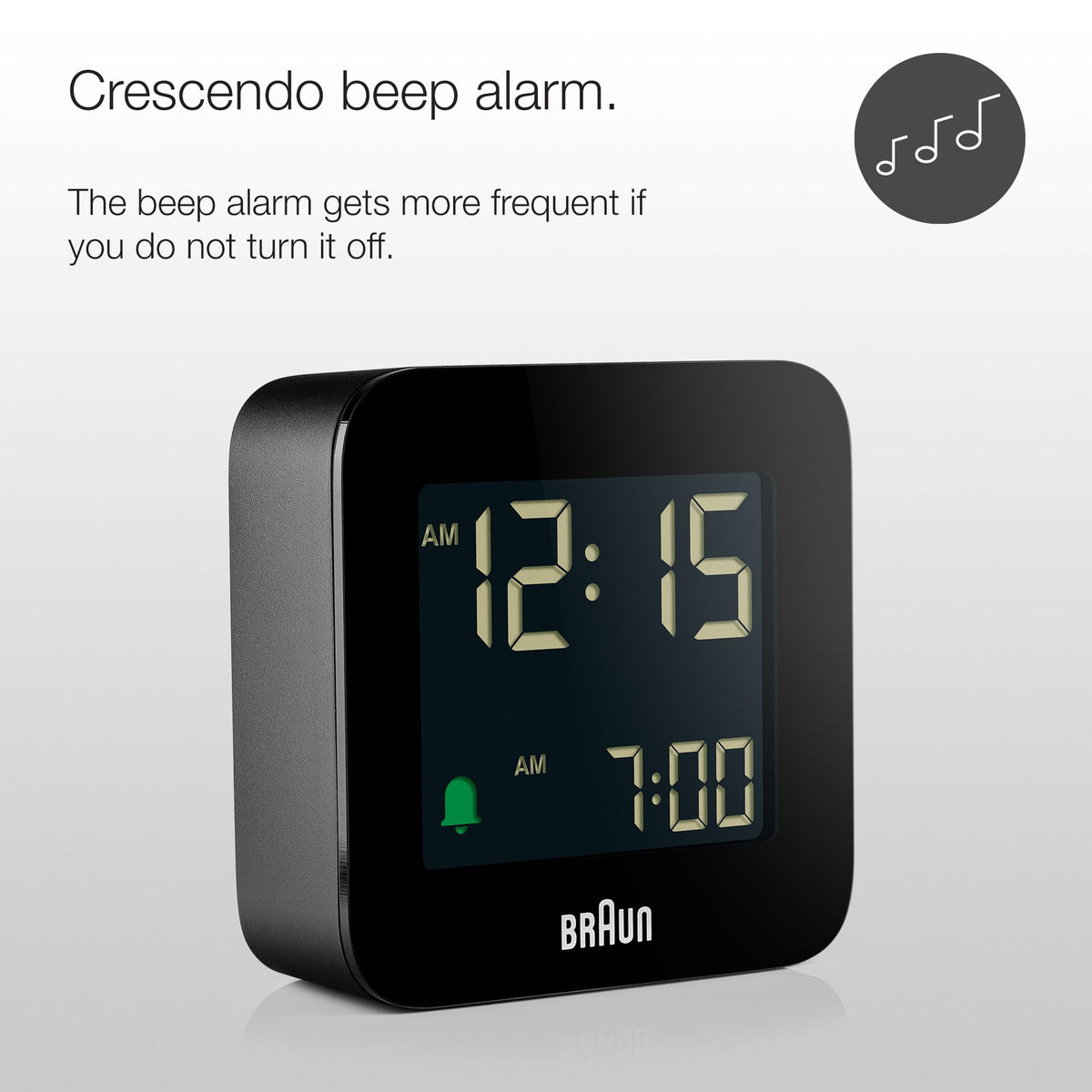 Braun BC08B travel alarm clock side view highlighting slim profile for travel