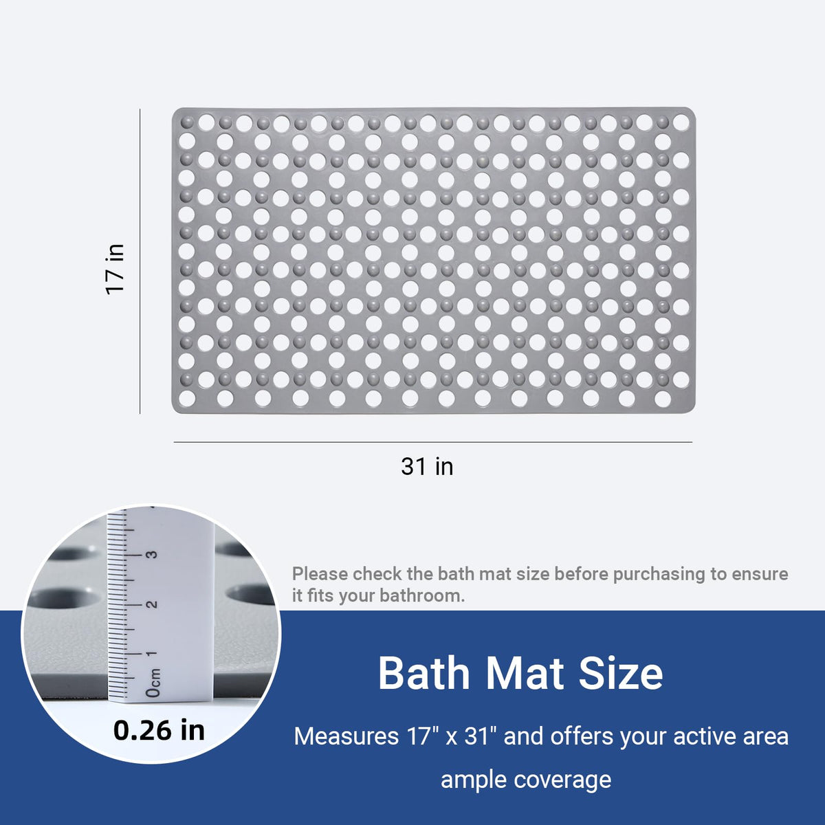 BREELEAM bathtub mat showing suction cups for secure placement.