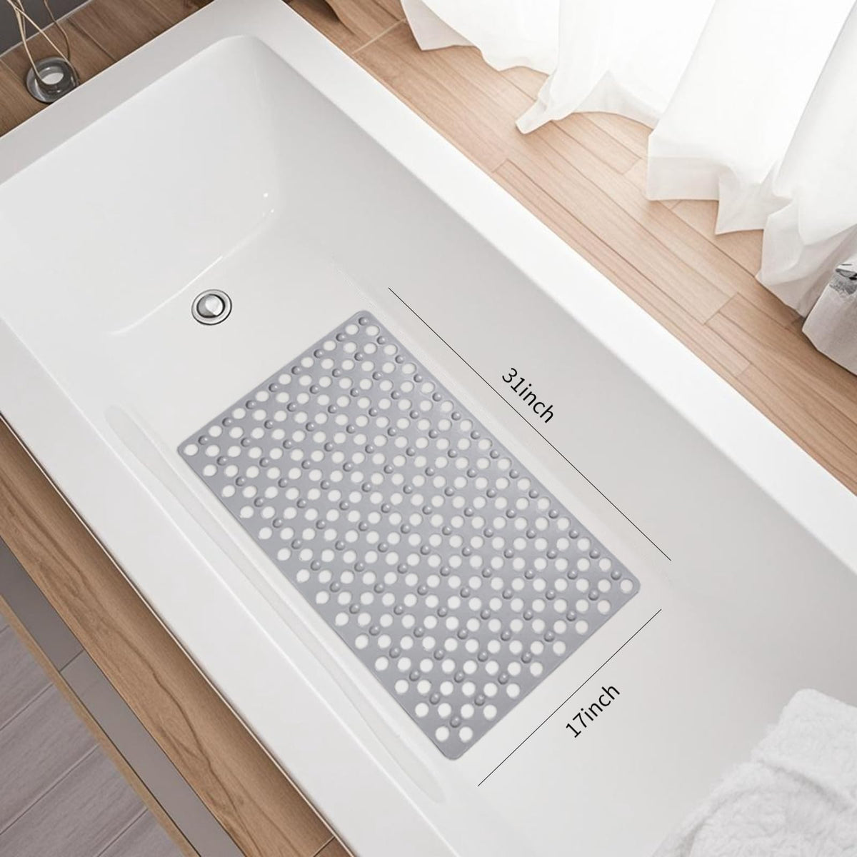 BREELEAM large 31x17 inch mat covering tub floor area.