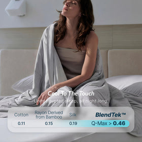 Breescape cooling comforter machine-washable label shows easy care and maintenance.